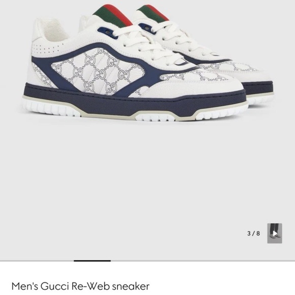 Gucci Men's White and Navy Sneakers with Red and Green Accents - Picture 5 of 7